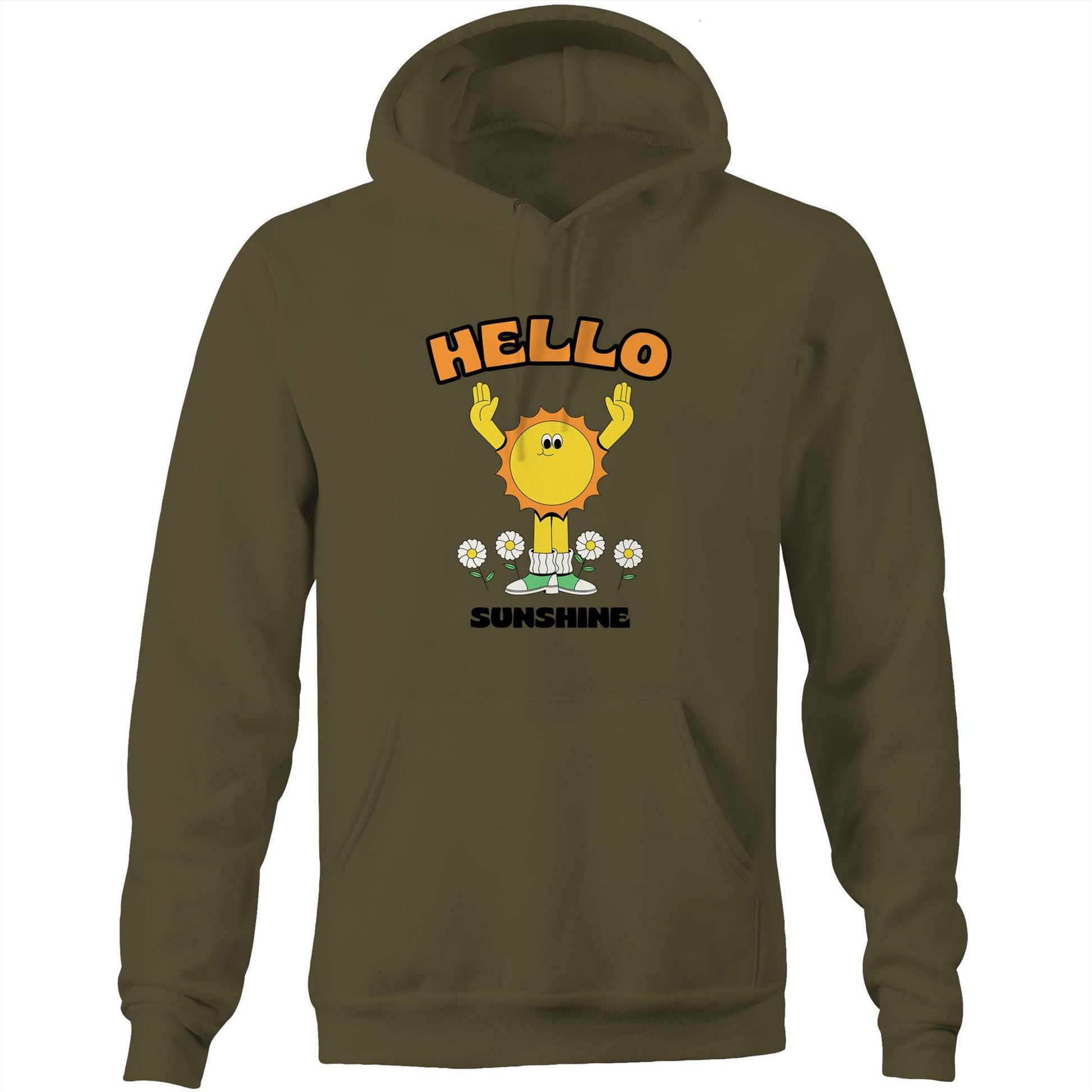Hello Sunshine - Pocket Hoodie Sweatshirt Army Hoodie Retro Summer