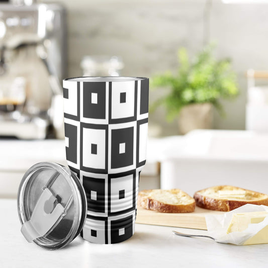 Black And White Squares - 30oz Insulated Stainless Steel Mobile Tumbler 30oz Insulated Stainless Steel Mobile Tumbler
