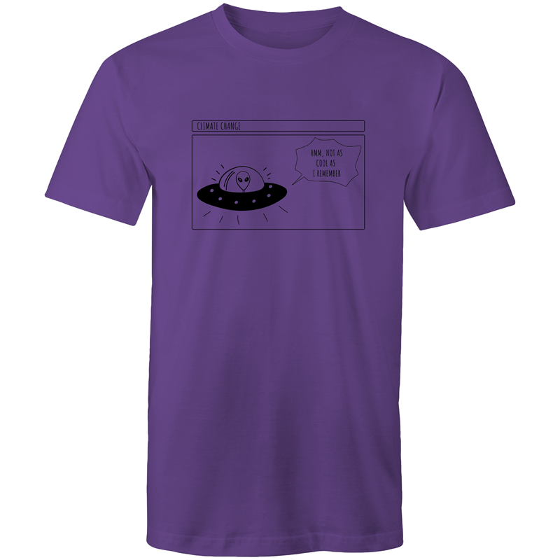 Alien Climate Change - Mens T-Shirt Purple Mens T-shirt comic Environment Funny Mens Sci Fi Space