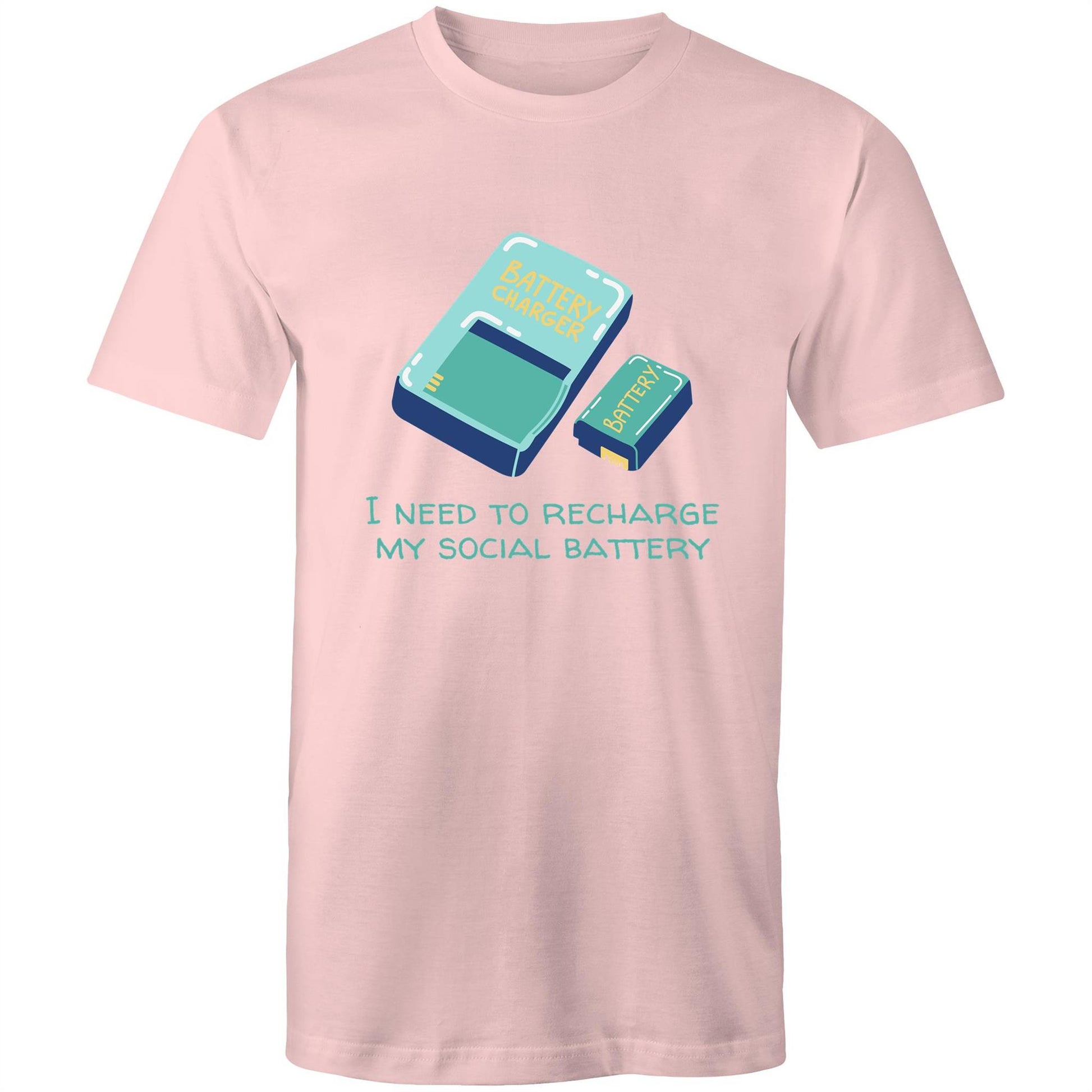 Recharge My Social Battery - Mens T-Shirt Pink Mens T-shirt Funny Mens