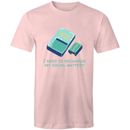 Recharge My Social Battery - Mens T-Shirt Pink Mens T-shirt Funny Mens