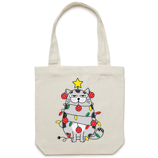 Christmas Cat - Canvas Tote Bag Cream One Size Christmas Tote Bag Merry Christmas