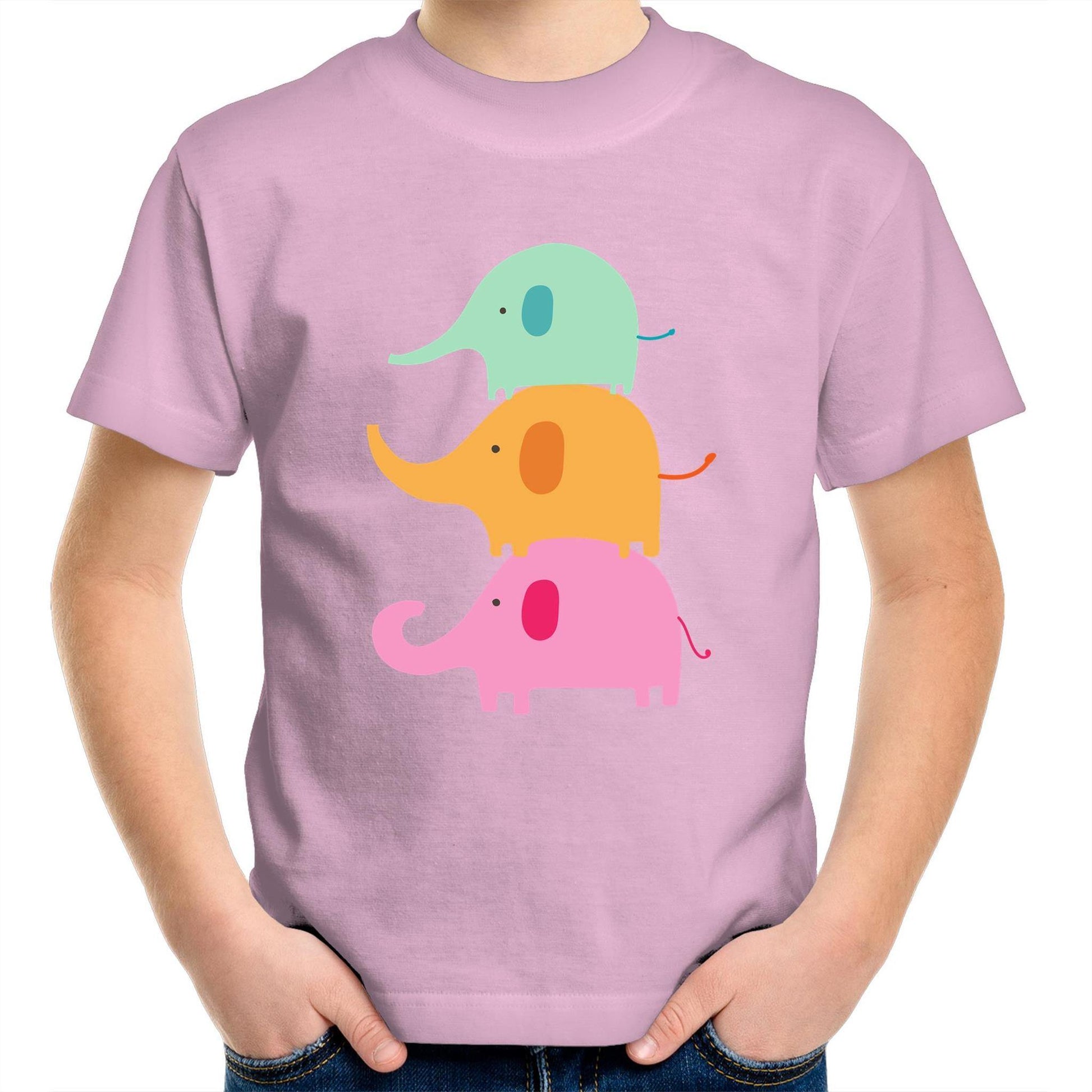 Three Cute Elephants - Kids Youth Crew T-Shirt Pink Kids Youth T-shirt animal