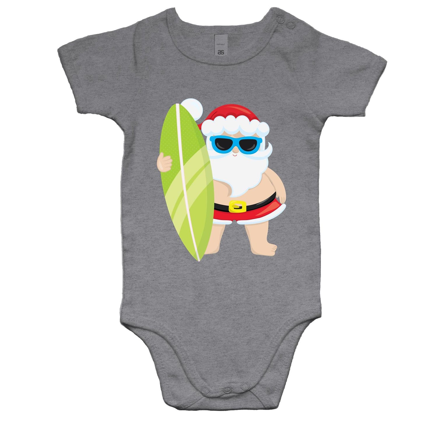 Surf Santa - Baby Onesie Romper Grey Marle Christmas Baby Bodysuit Merry Christmas