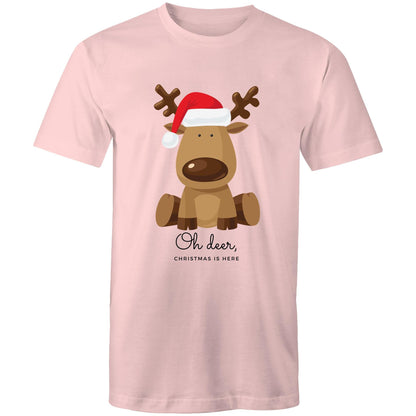 Oh Deer, Christmas Is Here - Mens T-Shirt Pink Christmas Mens T-shirt Merry Christmas