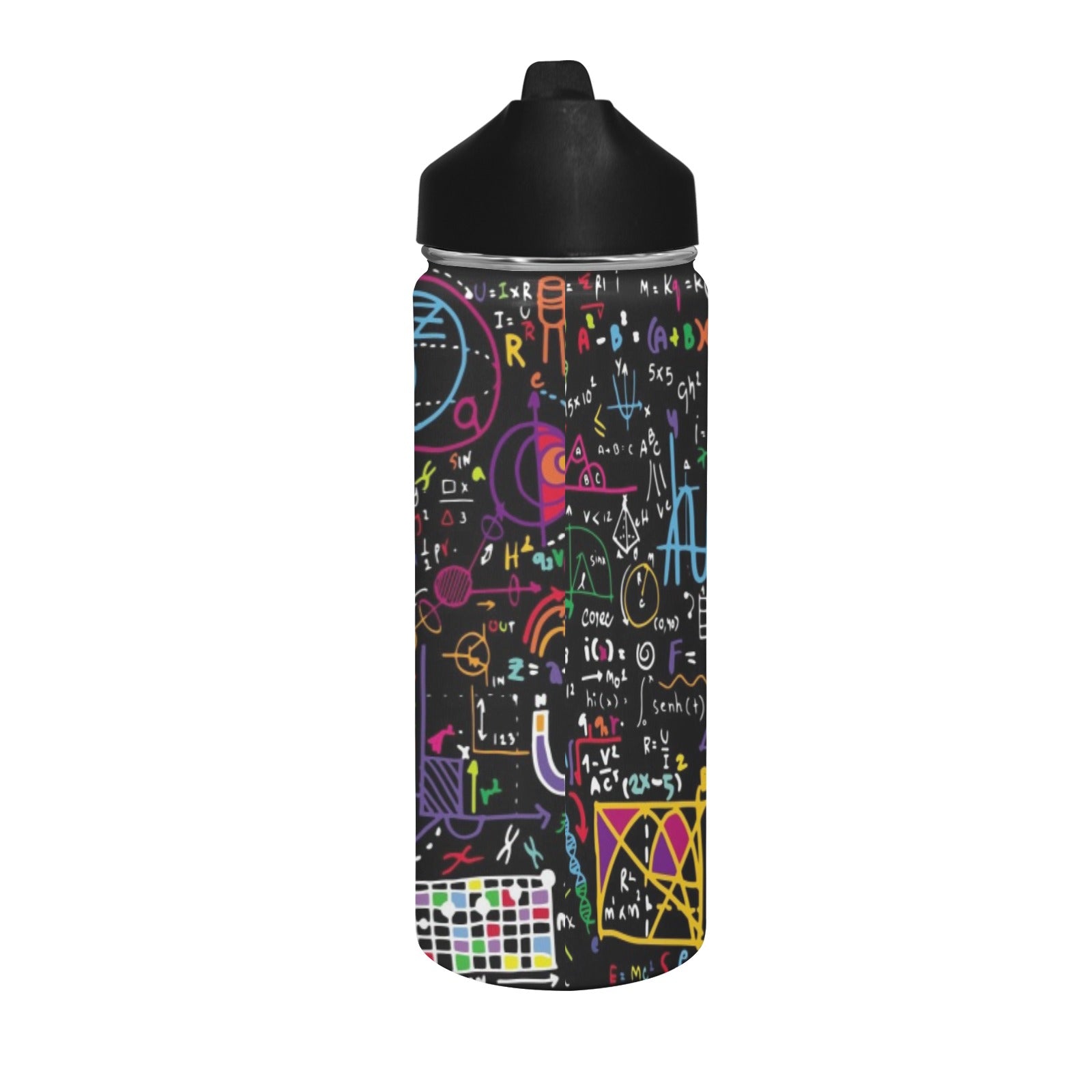 Math Scribbles Insulated Water Bottle with Straw Lid (18 oz) Insulated Water Bottle with Straw Lid