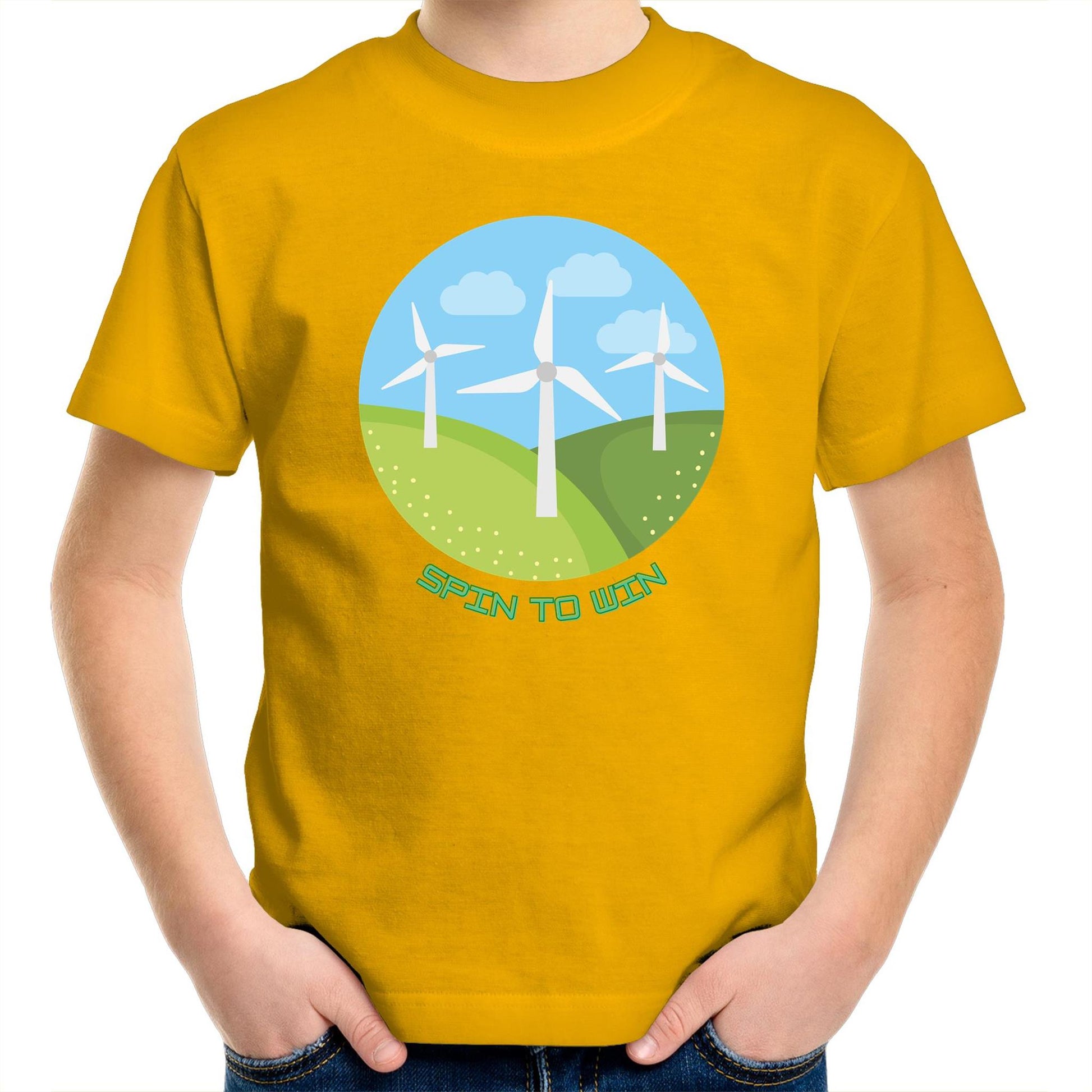 Spin To Win - Kids Youth Crew T-Shirt Gold Kids Youth T-shirt Environment