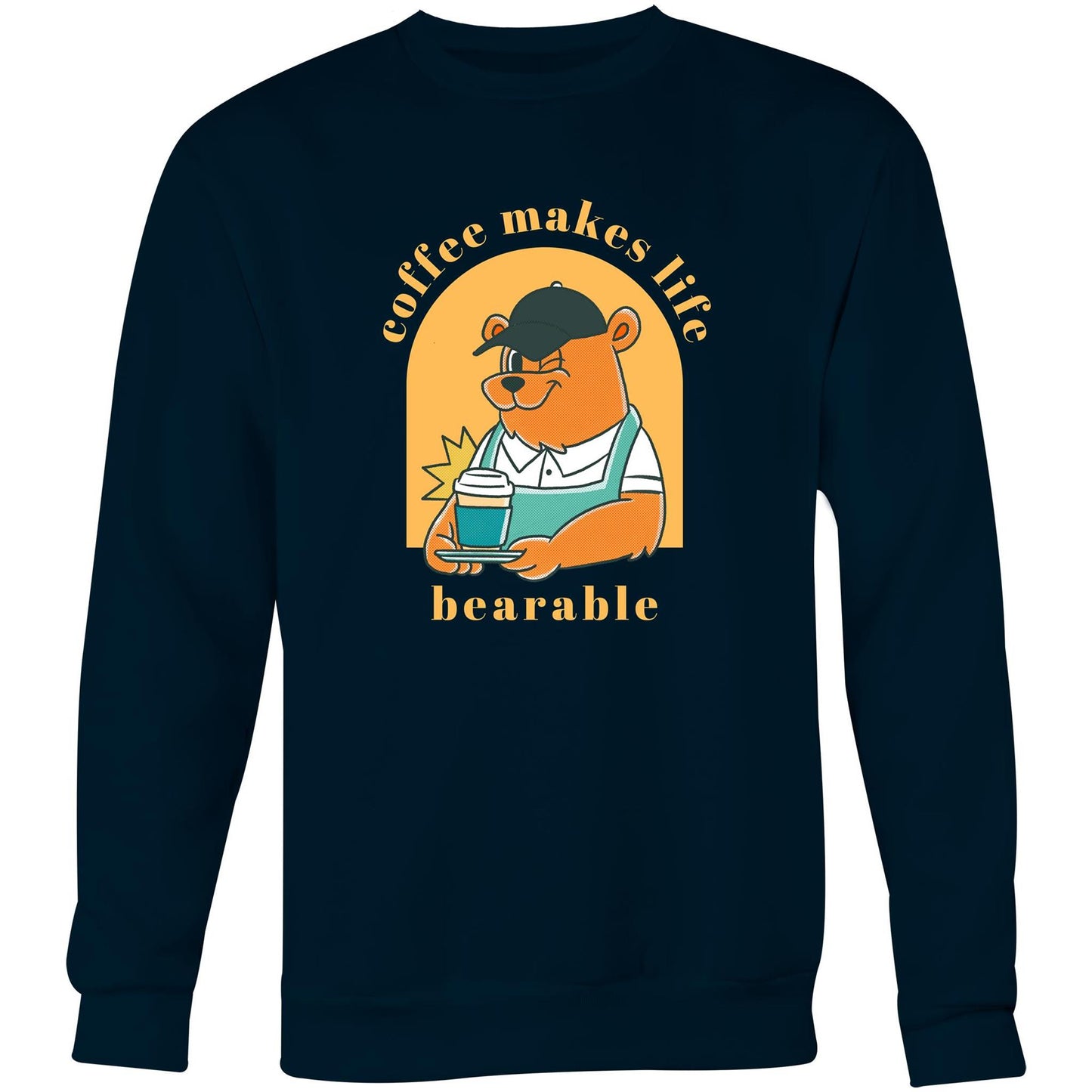 Coffee Makes Life Bearable - Crew Sweatshirt Navy Sweatshirt animal Coffee