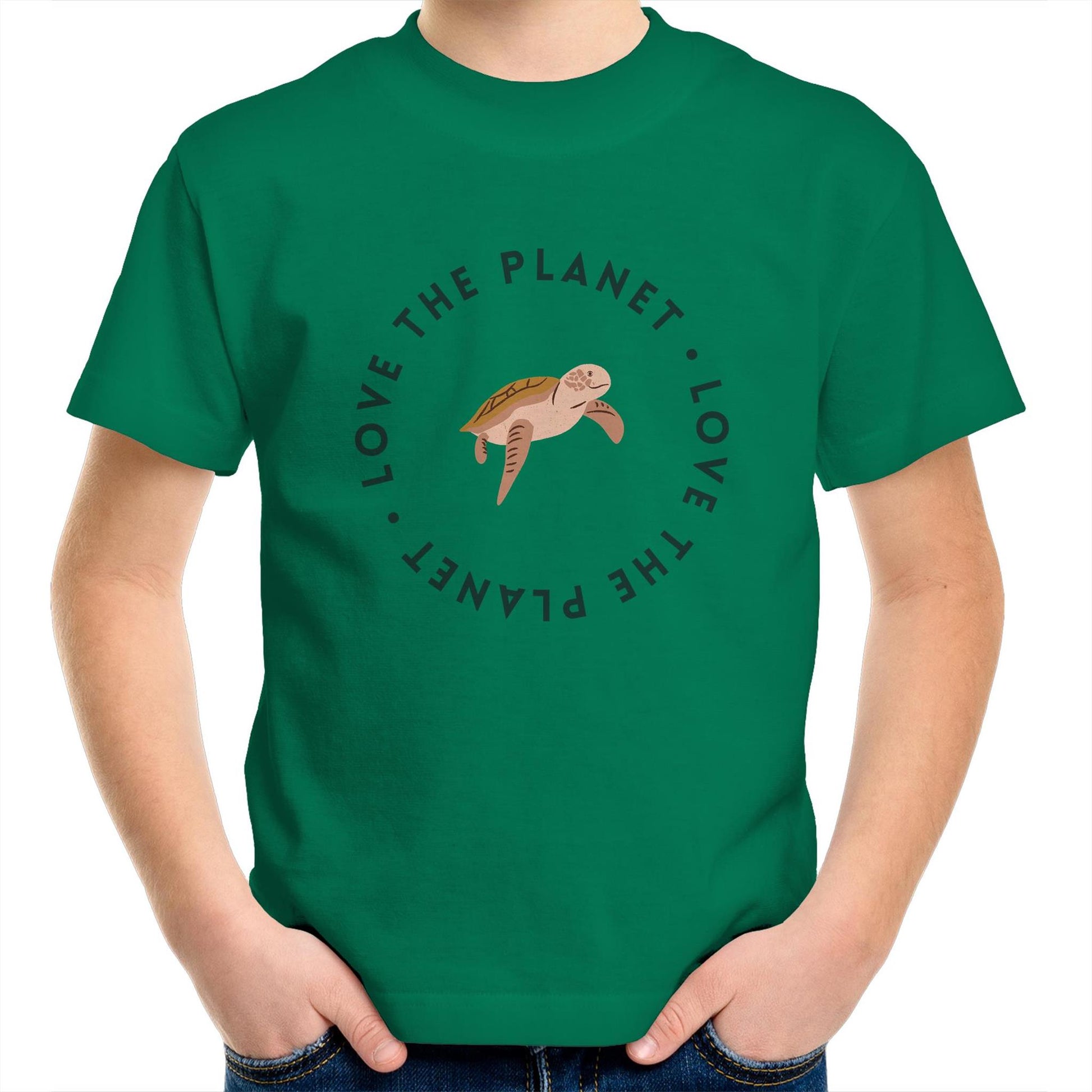 Love The Planet - Kids Youth Crew T-Shirt Kelly Green Kids Youth T-shirt animal Environment