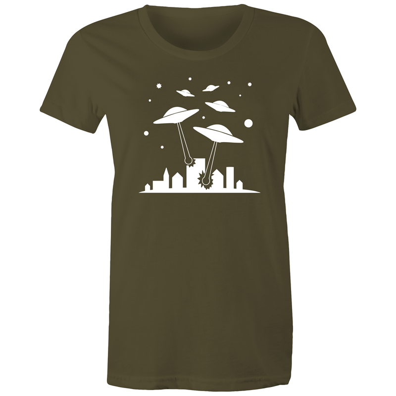 Space Invasion - Women's T-shirt Army Womens T-shirt comic Retro Sci Fi Space Womens