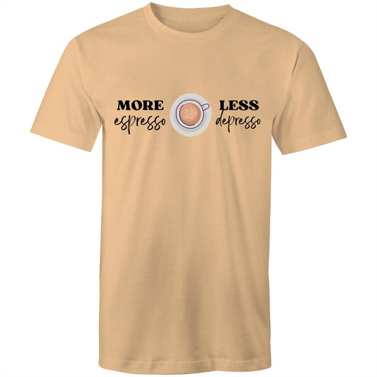 More Espresso, Less Depresso - Mens T-Shirt Tan Mens T-shirt Coffee