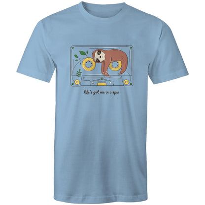 Cassette, Life's Got Me In A Spin - Mens T-Shirt Carolina Blue Mens T-shirt animal Music Retro