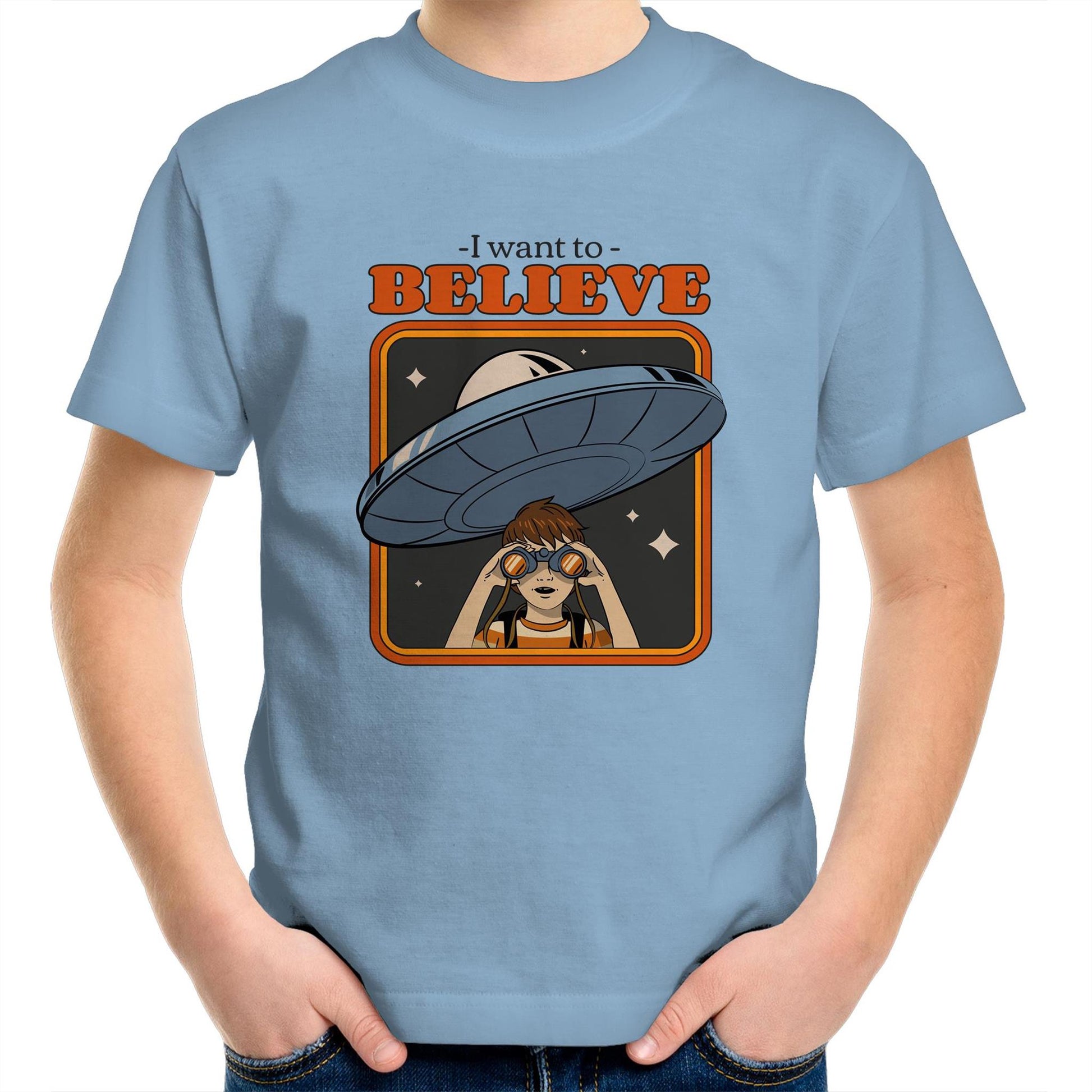 I Want To Believe - Kids Youth Crew T-Shirt Carolina Blue Kids Youth T-shirt Sci Fi