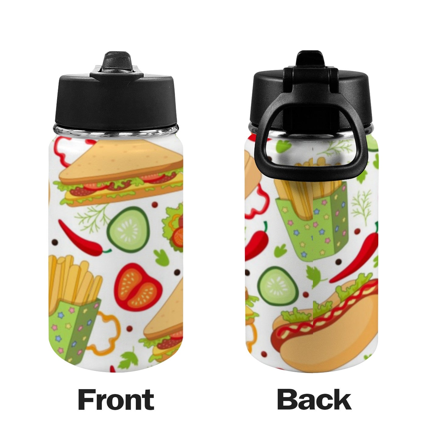 Snack Time - Kids Water Bottle with Straw Lid (12 oz) Kids Water Bottle with Straw Lid