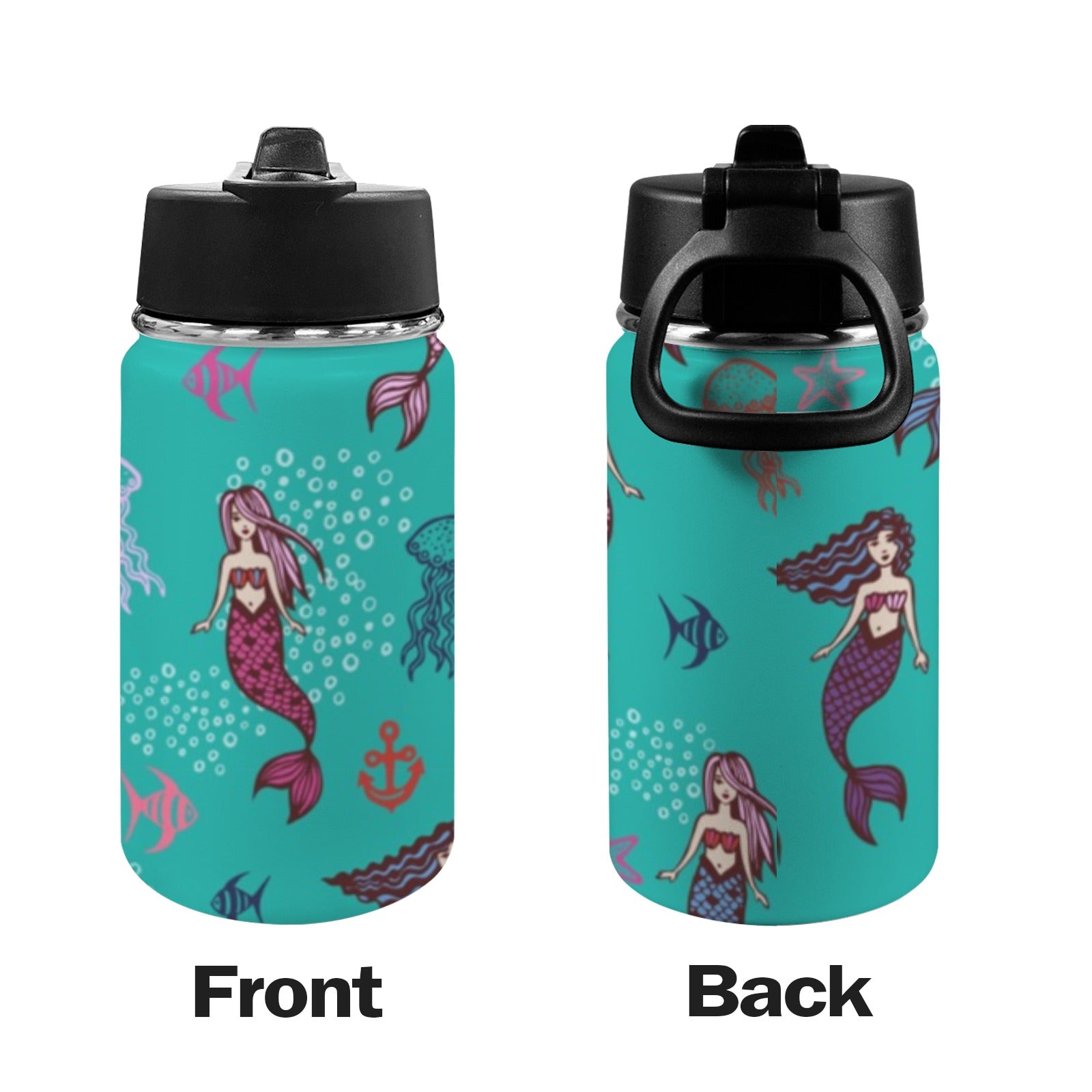 Mermaids - Kids Water Bottle with Straw Lid (12 oz) Kids Water Bottle with Straw Lid