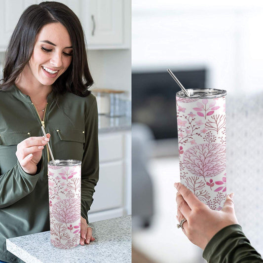 Vintage Pink Floral - 20oz Tall Skinny Tumbler with Lid and Straw 20oz Tall Skinny Tumbler with Lid and Straw