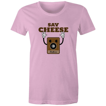 Say Cheese, Retro Camera - Womens T-shirt Pink Womens T-shirt Retro Tech