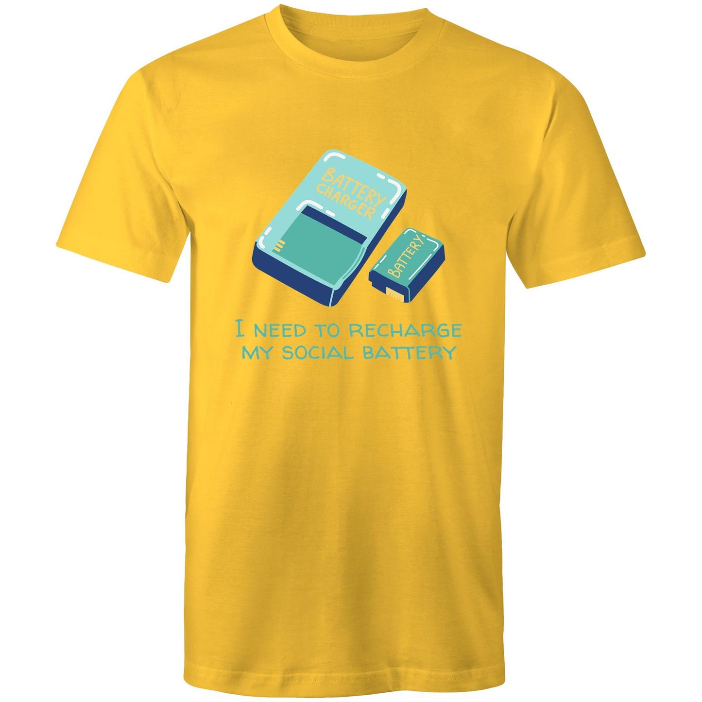 Recharge My Social Battery - Mens T-Shirt Yellow Mens T-shirt Funny Mens