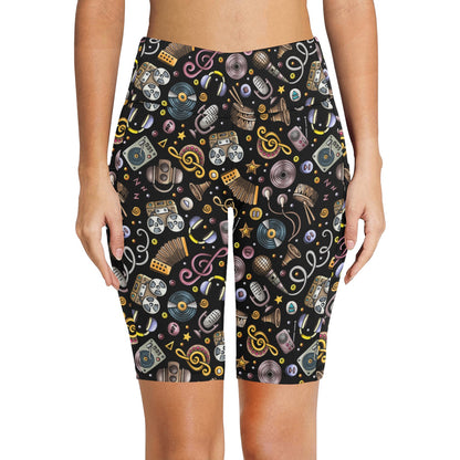 Retro Music Mix - Women's Bike Shorts Womens Bike Shorts Music Printed Offshore