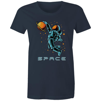 Astronaut Basketball - Womens T-shirt Navy Womens T-shirt Space
