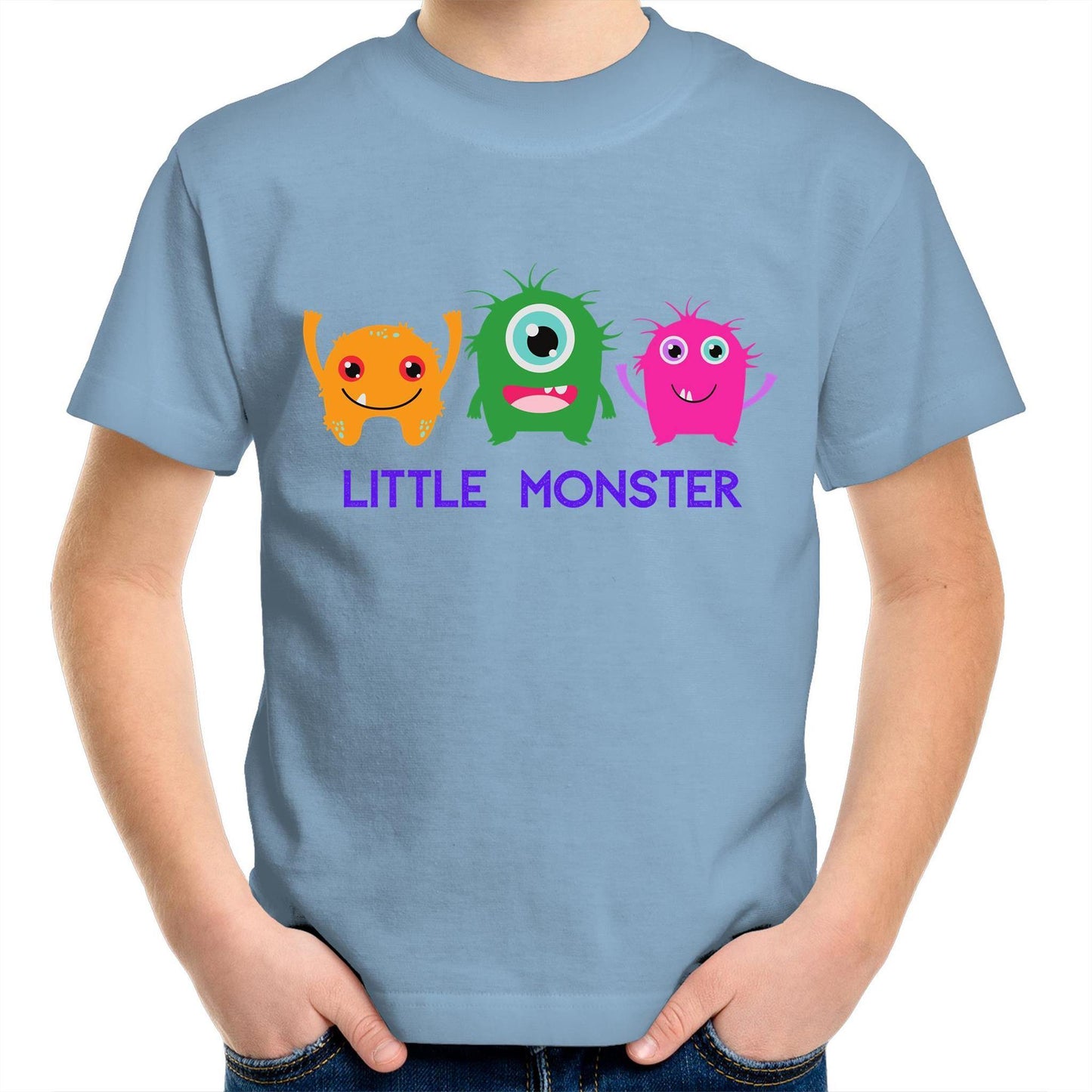 Little Monster - Kids Youth Crew T-Shirt Carolina Blue Kids Youth T-shirt Funny Sci Fi