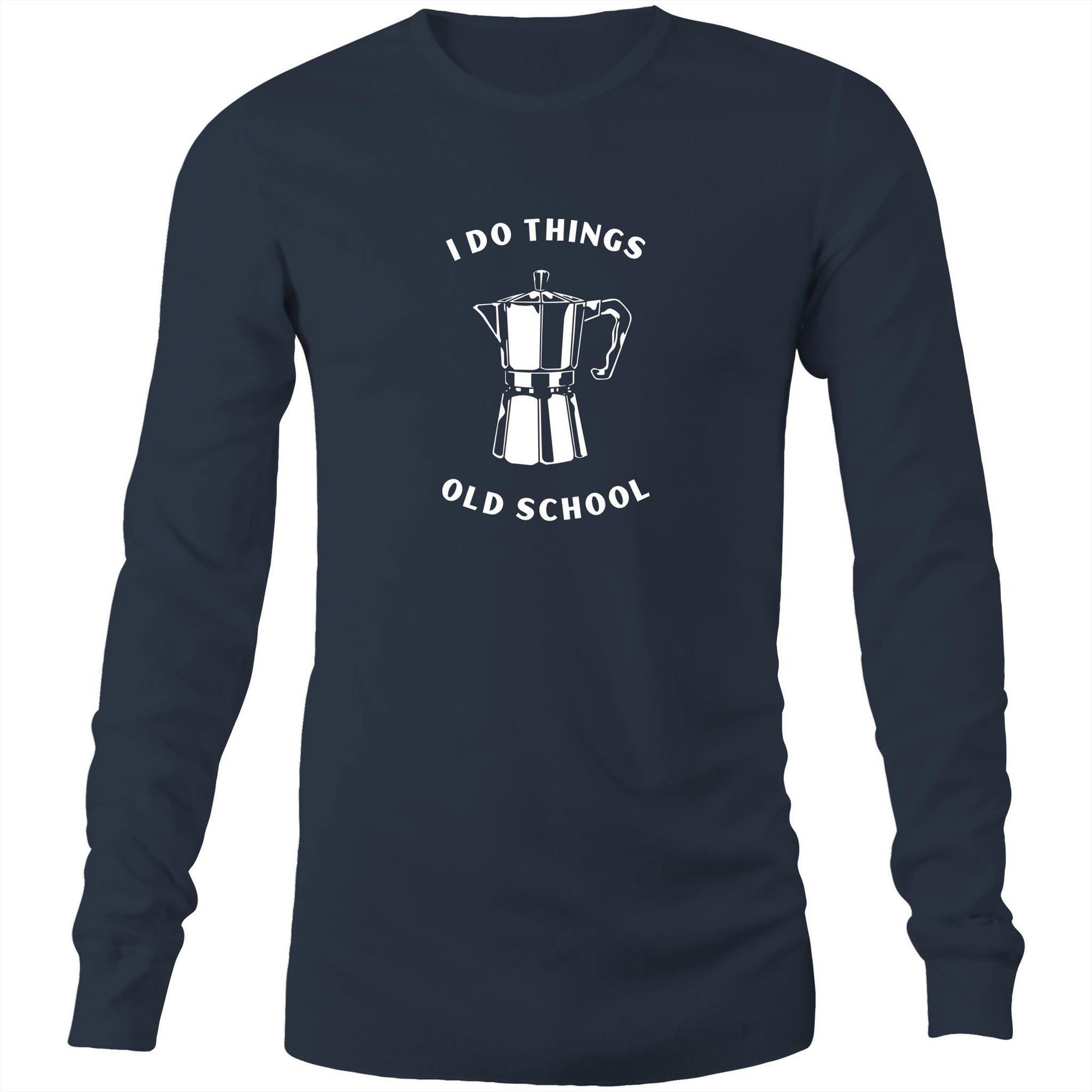 Old School - Long Sleeve T-Shirt Navy Unisex Long Sleeve T-shirt Coffee Mens Womens