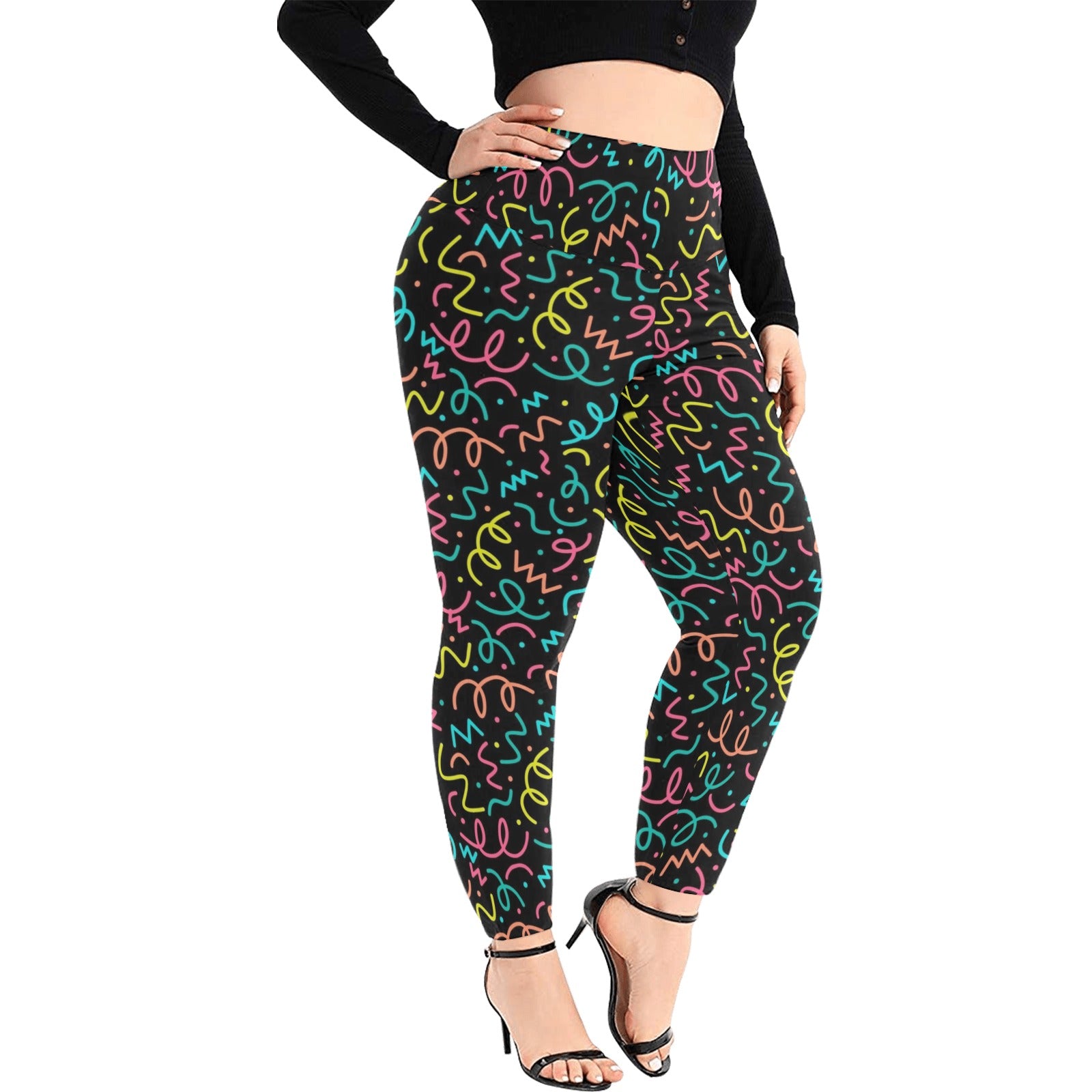 Squiggle Time - Women's Extra Plus Size High Waist Leggings Women's Extra Plus Size High Waist Leggings Funny Printed Offshore