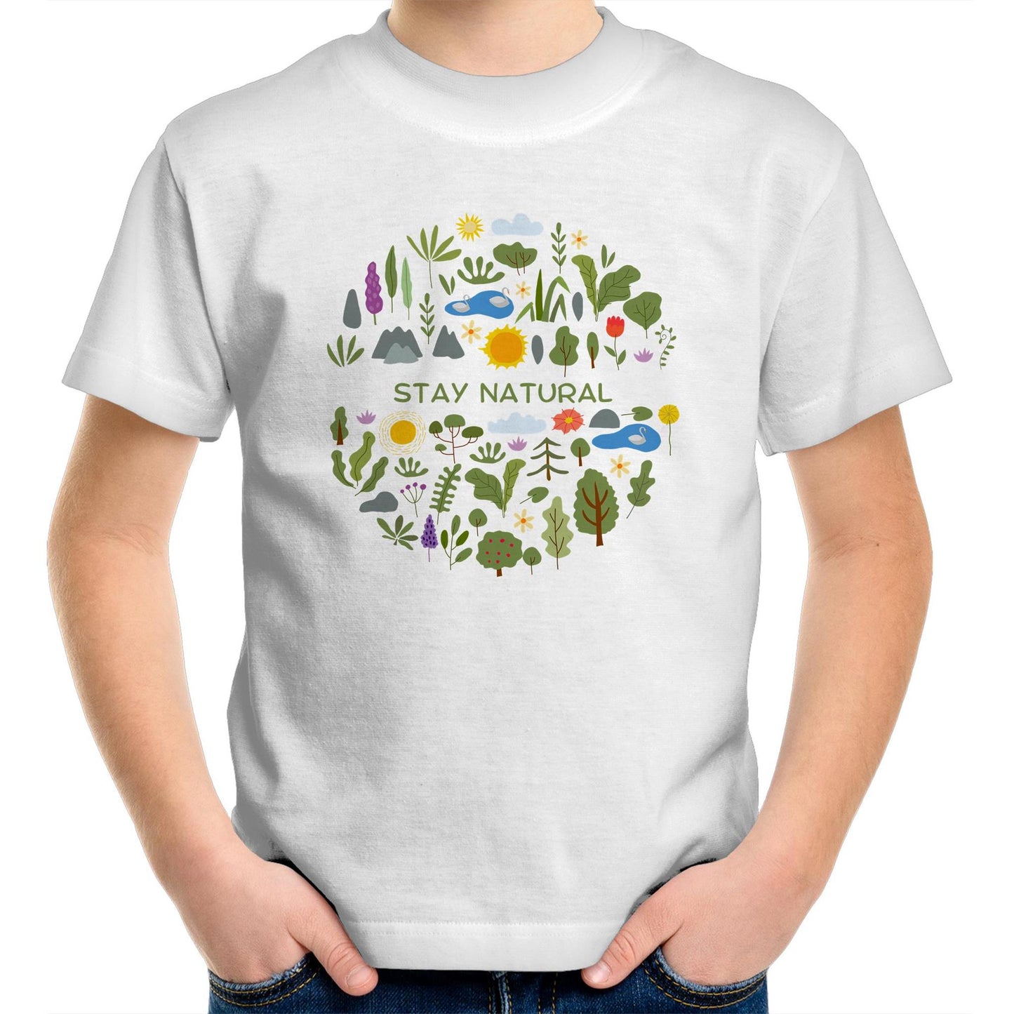 Stay Natural - Kids Youth Crew T-Shirt White Kids Youth T-shirt Environment Plants