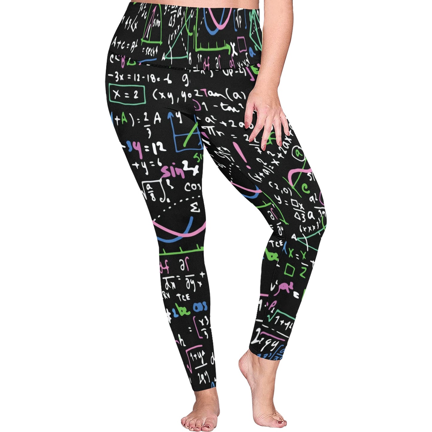 Equations In Green And Pink - Women's Plus Size High Waist Leggings Women's Plus Size High Waist Leggings Maths Printed Offshore Science