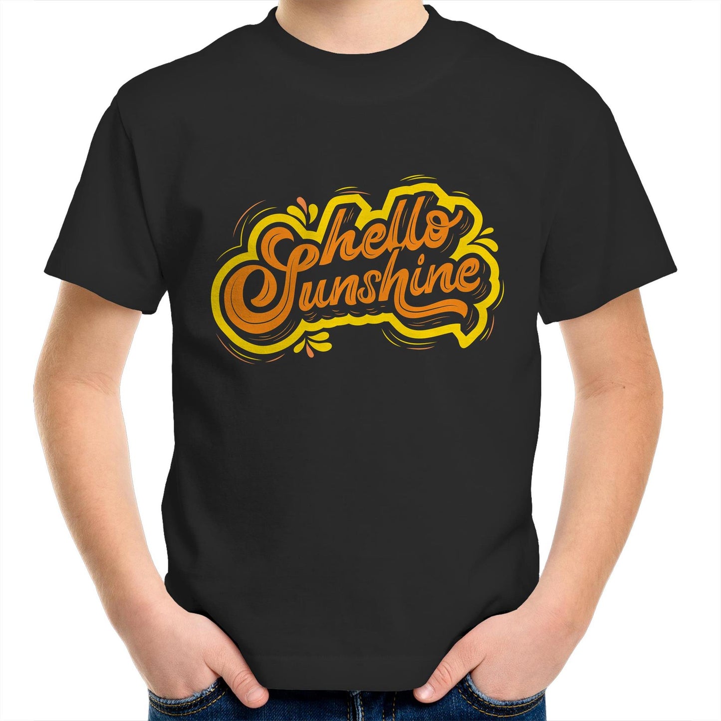 Hello Sunshine - Kids Youth Crew T-Shirt Black Kids Youth T-shirt Summer