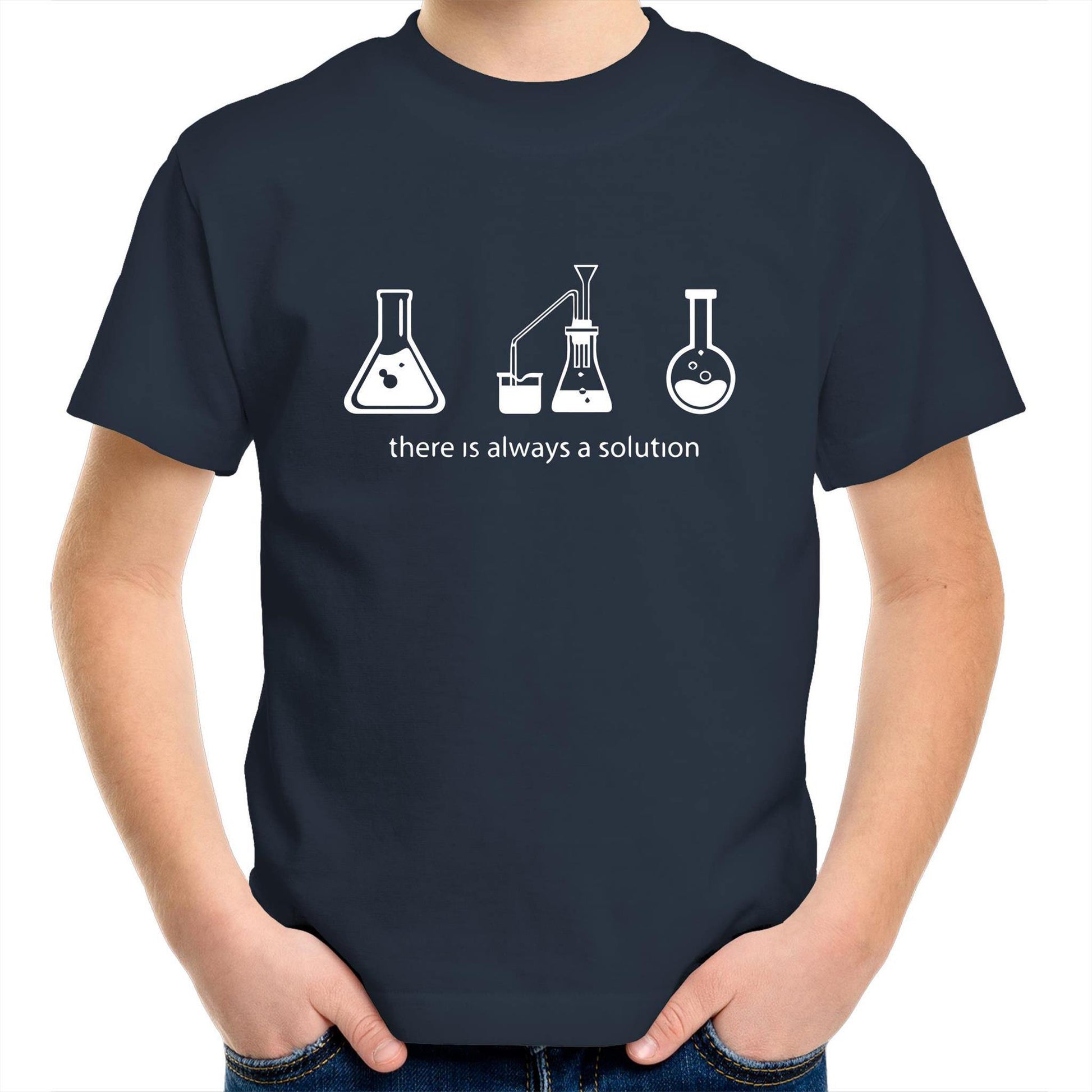 There Is Always A Solution - Kids Youth Crew T-Shirt Navy Kids Youth T-shirt Science