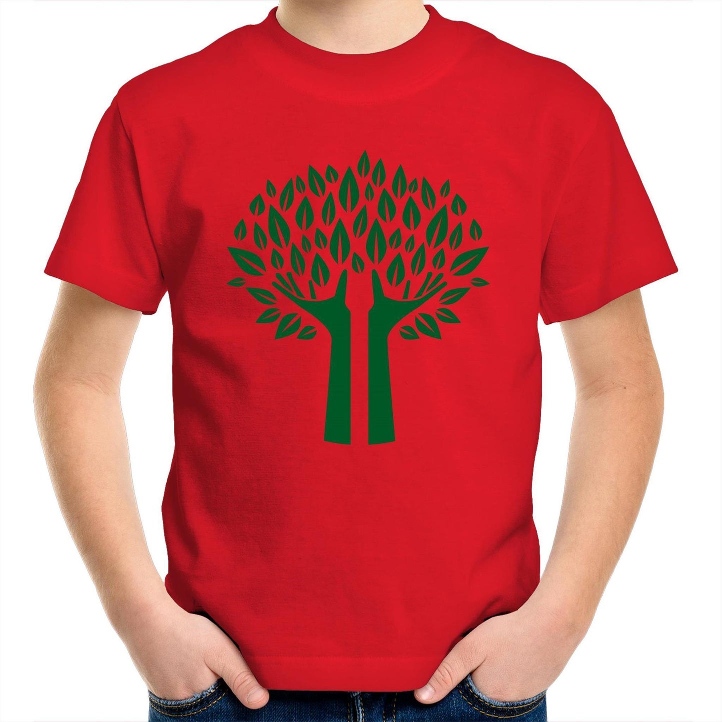 Green Tree - Kids Youth Crew T-Shirt Red Kids Youth T-shirt Environment Plants