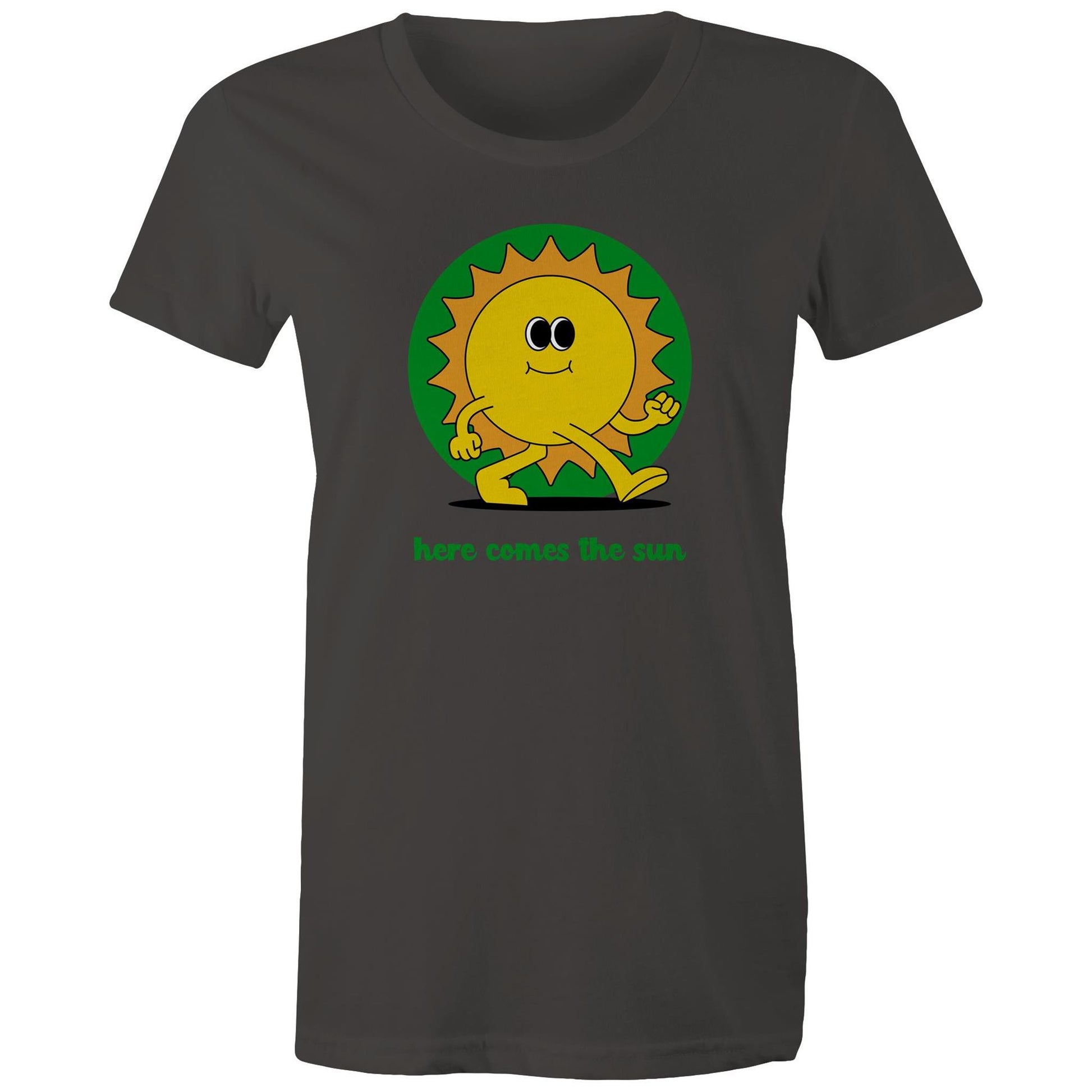 Here Comes The Sun - Womens T-shirt Charcoal Womens T-shirt Retro Summer