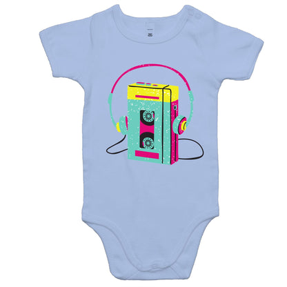 Wired For Sound, Music Player - Baby Bodysuit Powder Blue Baby Bodysuit kids Music Retro