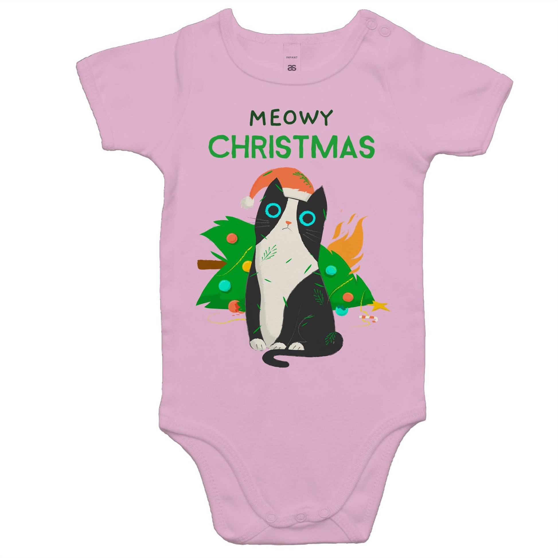 Meowy Christmas - Baby Onesie Romper Pink Christmas Baby Bodysuit Merry Christmas