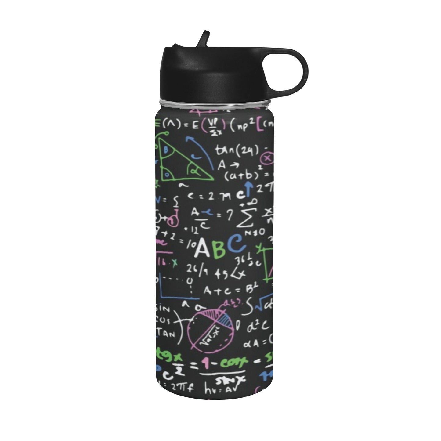 Equations In Green And Pink - Insulated Water Bottle with Straw Lid (18 oz) Insulated Water Bottle with Straw Lid Printed Offshore