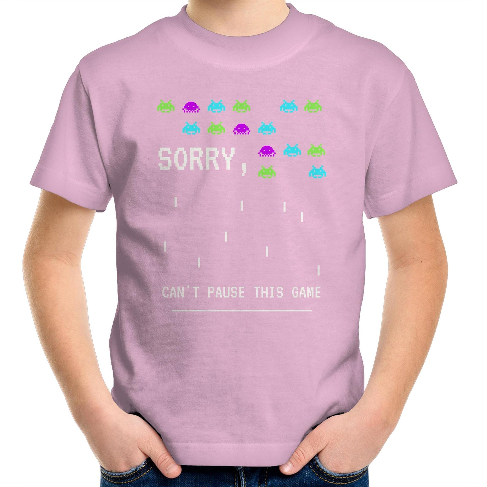 Sorry, Can't Pause This Game - Kids Youth Crew T-Shirt Pink Kids Youth T-shirt Games