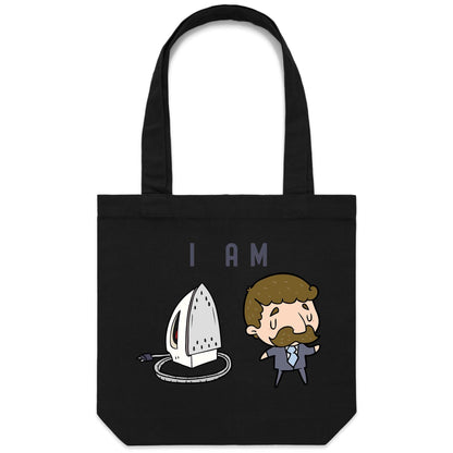 I Am Ironing Man Cartoon - Canvas Tote Bag Black One-Size Tote Bag comic Funny