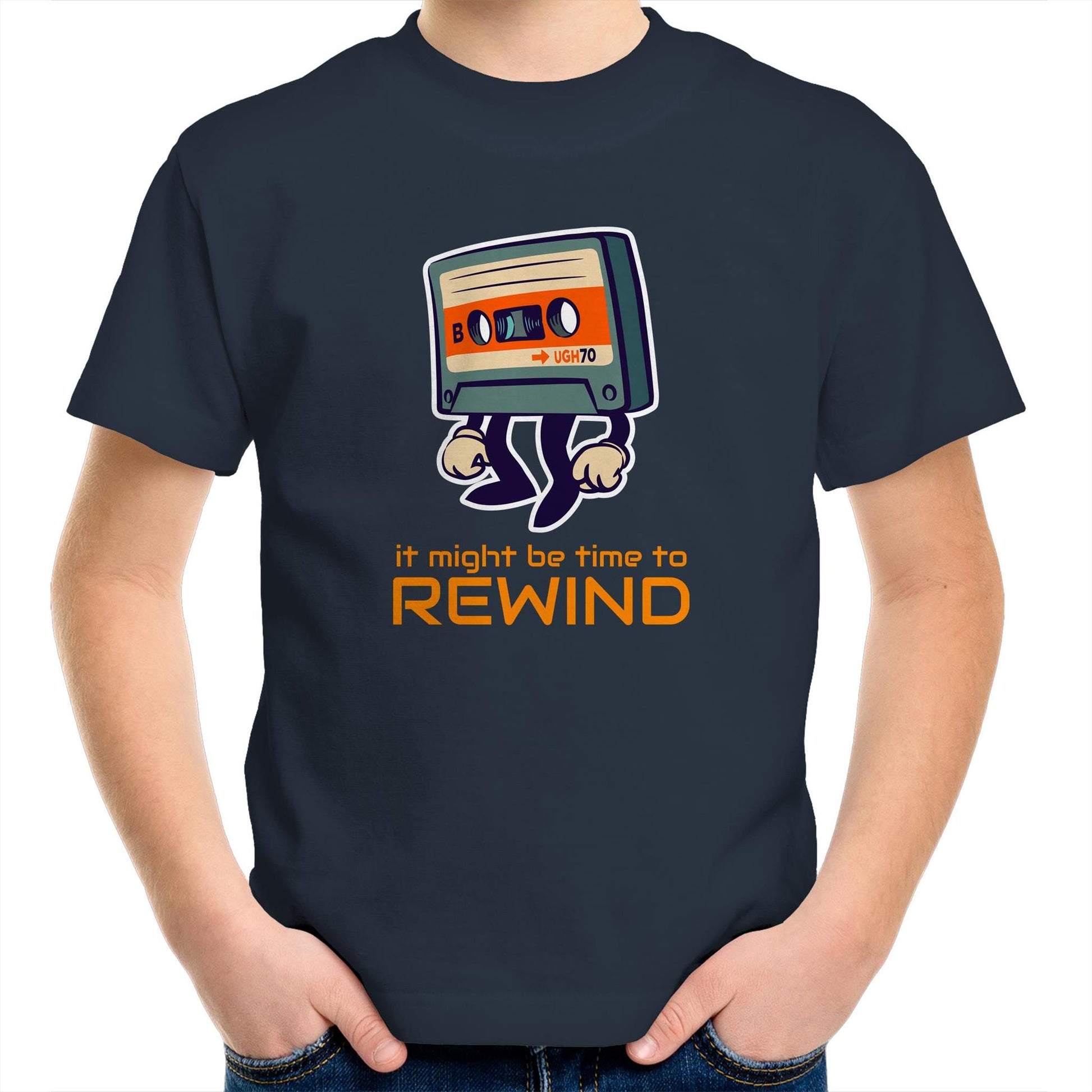 It Might Be Time To Rewind - Kids Youth Crew T-Shirt Navy Kids Youth T-shirt Music Retro