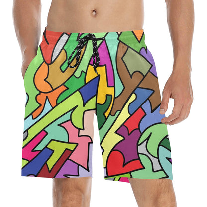 Bright Abstract - Men's Mid-Length Beach Shorts Men's Mid-Length Beach Shorts Funny Printed Offshore