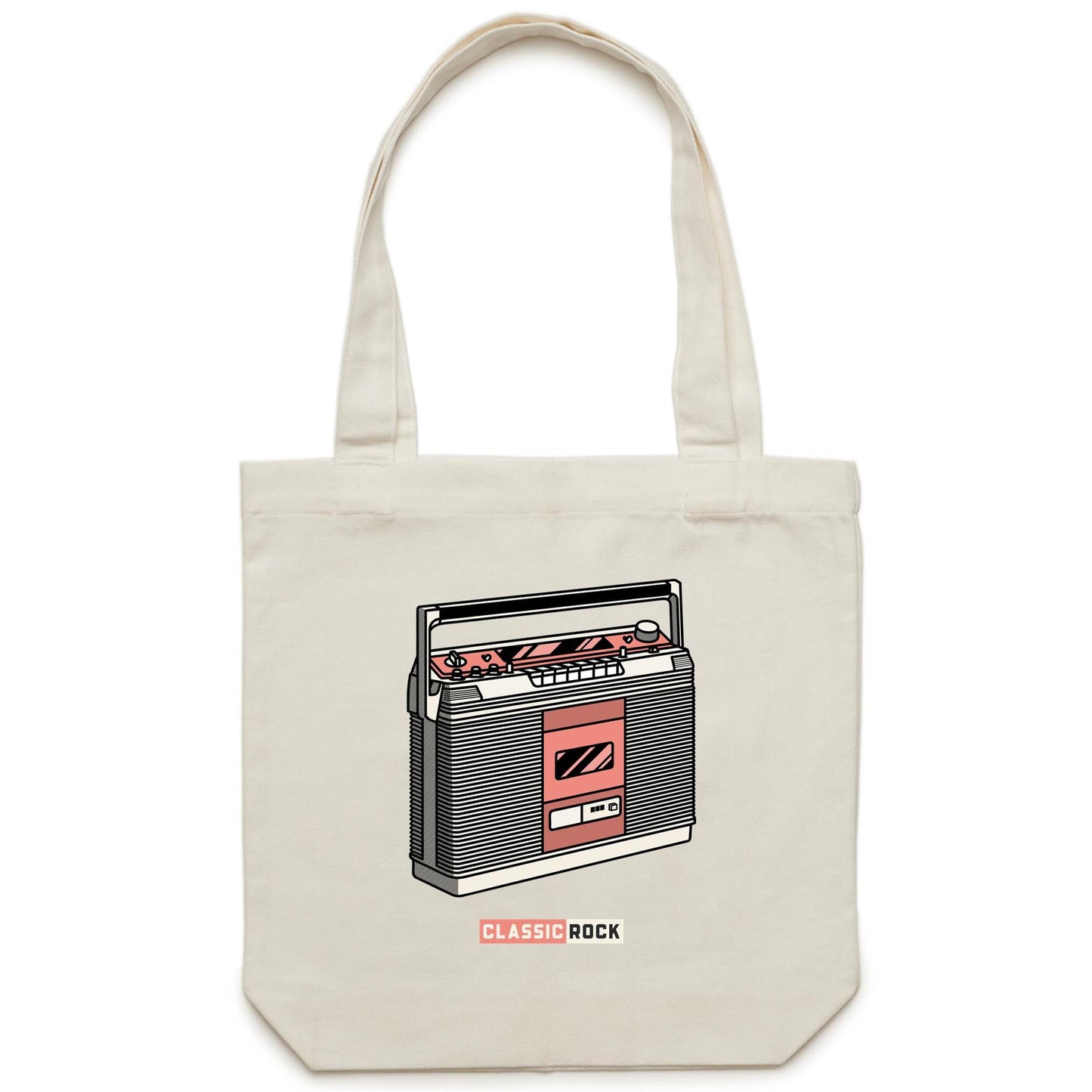 Classic Rock, Cassette Player - Canvas Tote Bag Cream One Size Tote Bag Music Retro