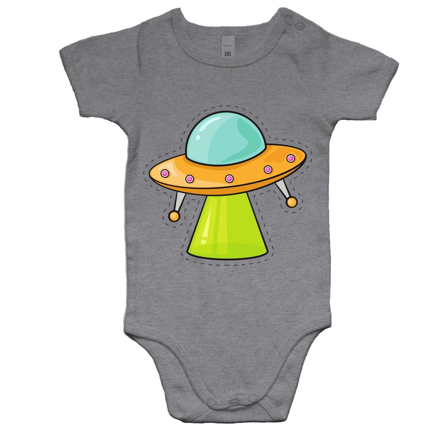 Alien UFO - Baby Bodysuit Grey Marle Baby Bodysuit comic kids Retro Sci Fi Space