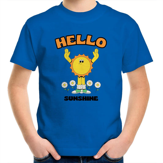 Hello Sunshine - Kids Youth Crew T-Shirt Bright Royal Kids Youth T-shirt Retro Summer