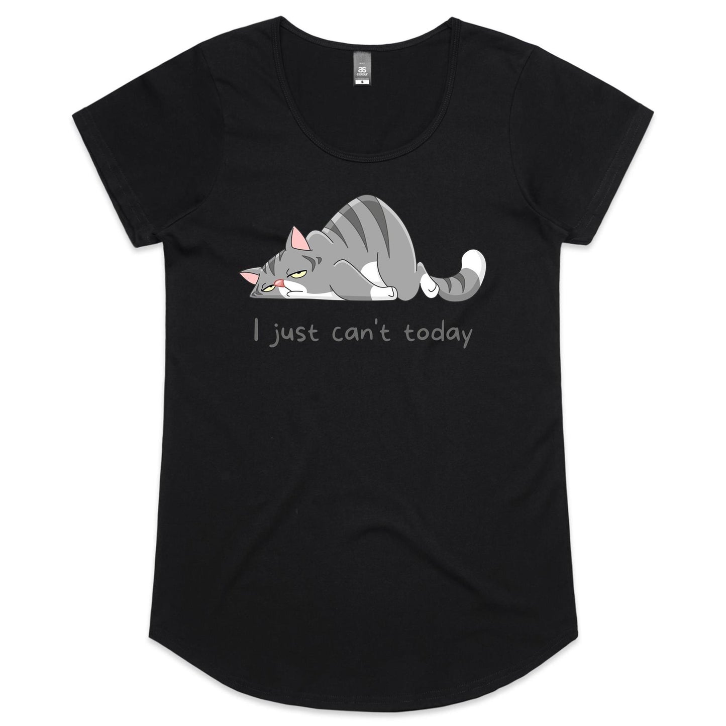 Cat, I Just Can't Today - Womens Scoop Neck T-Shirt Black Womens Scoop Neck T-shirt animal