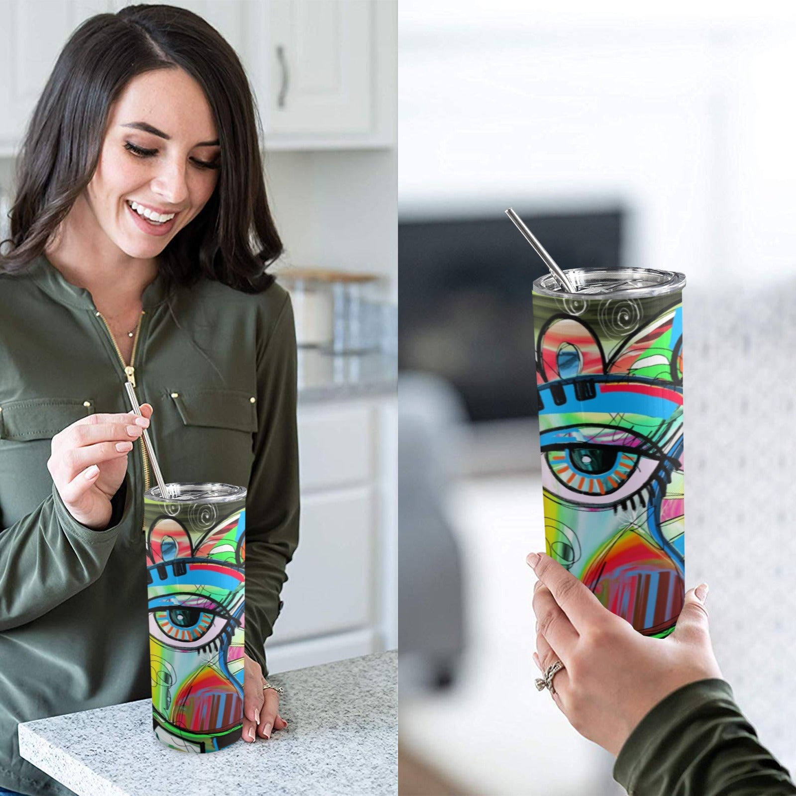 Graffiti Bird - 20oz Tall Skinny Tumbler with Lid and Straw 20oz Tall Skinny Tumbler with Lid and Straw