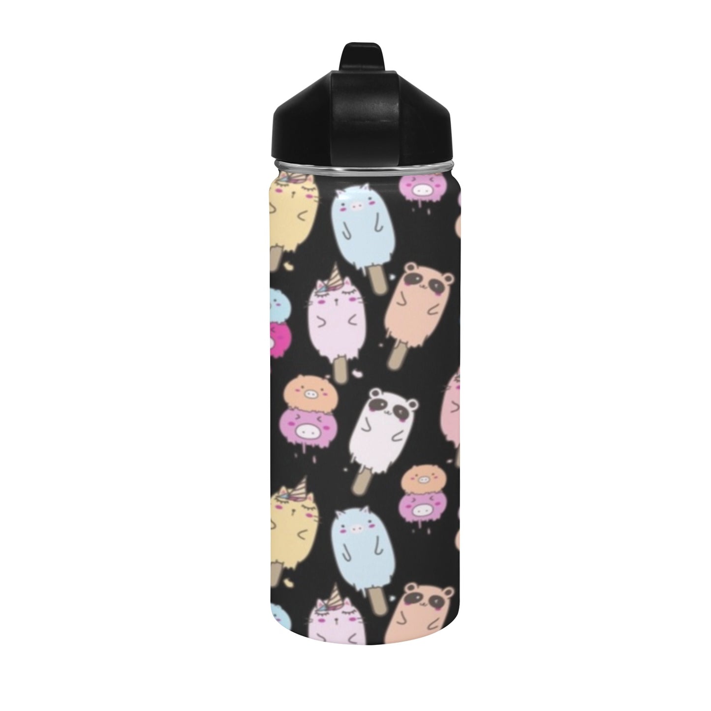 Cute Animal Ice Blocks - Insulated Water Bottle with Straw Lid (18 oz) Insulated Water Bottle with Straw Lid Printed Offshore