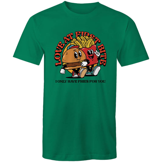Love At First Bite, Burger And Fries - Mens T-Shirt Kelly Green Mens T-shirt Food