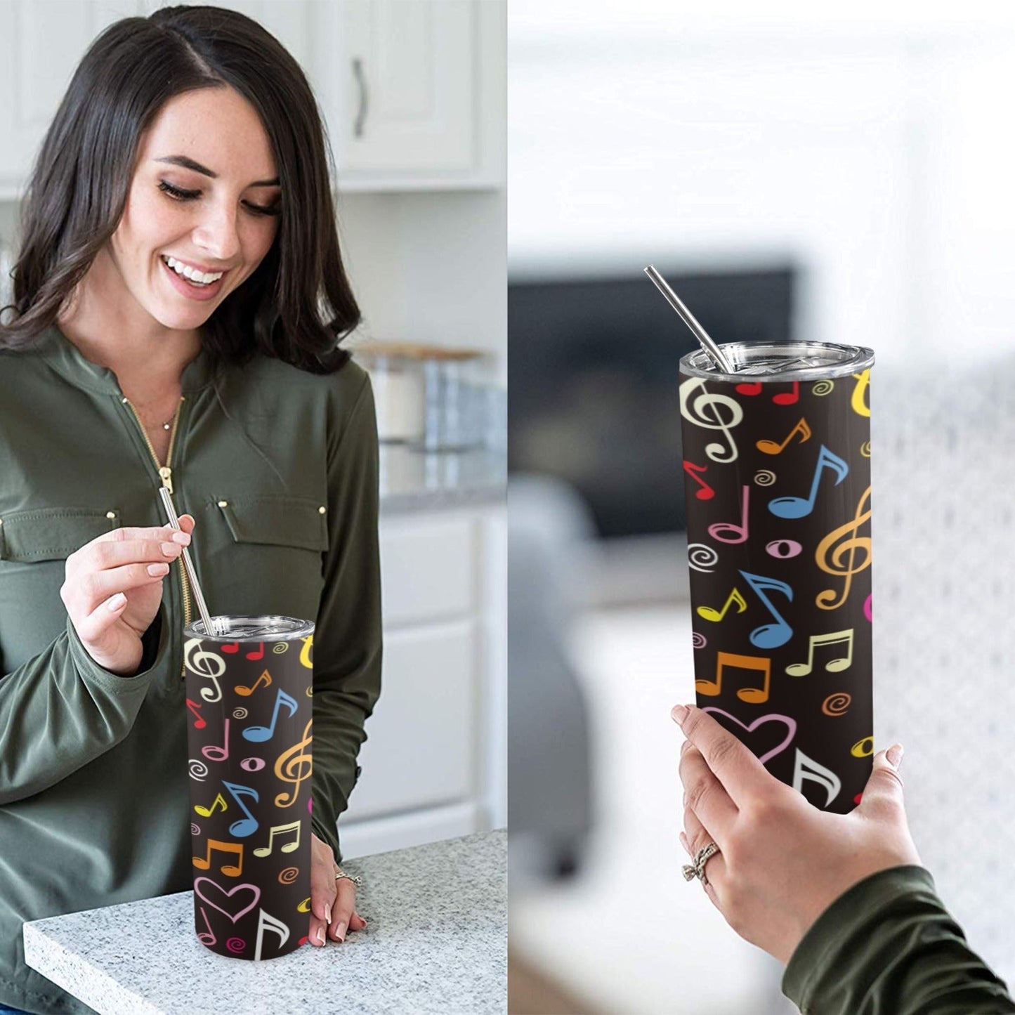 Musical Notes - 20oz Tall Skinny Tumbler with Lid and Straw 20oz Tall Skinny Tumbler with Lid and Straw