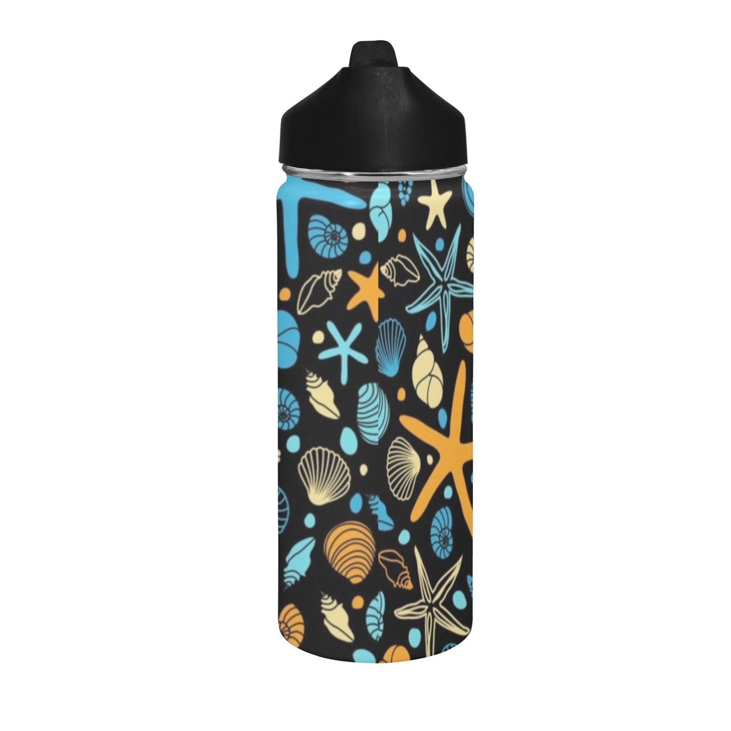 Starfish And Shells - Insulated Water Bottle with Straw Lid (18 oz) Insulated Water Bottle with Straw Lid Printed Offshore