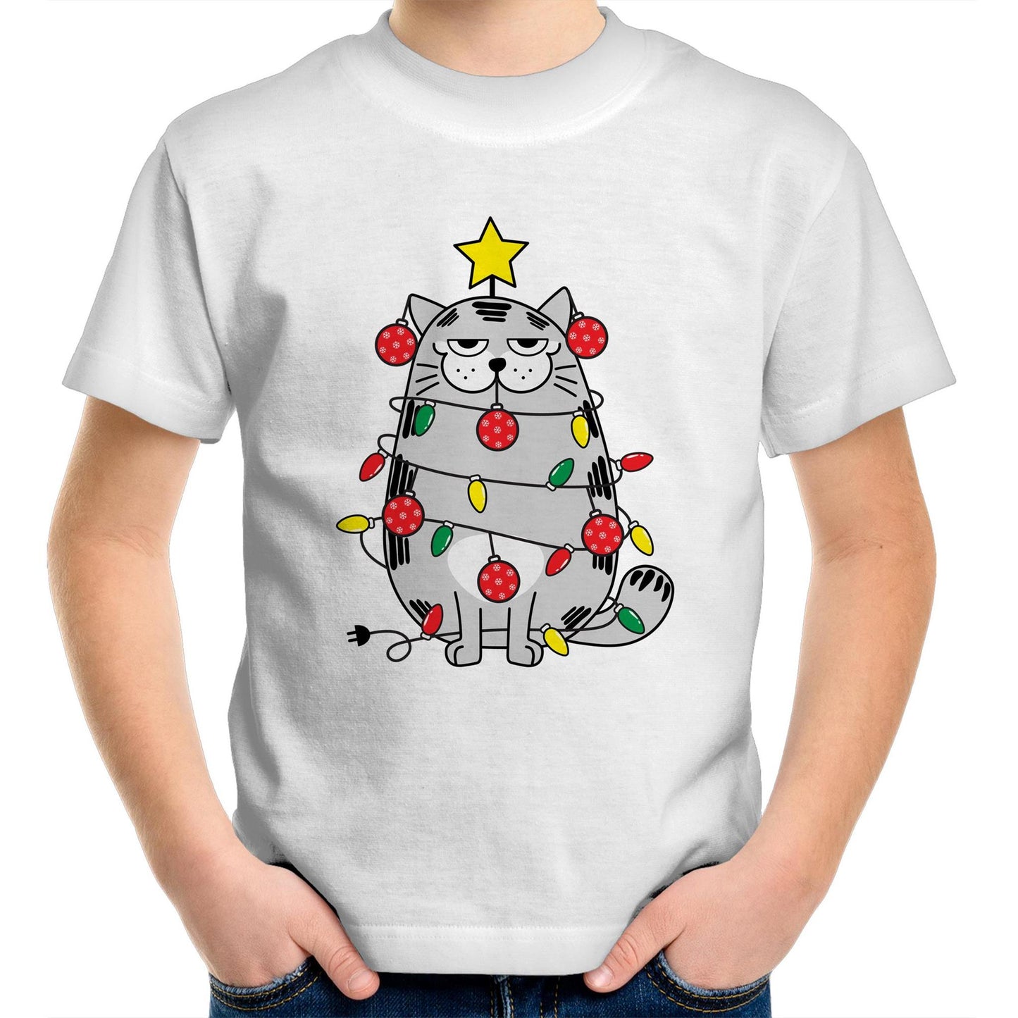 Christmas Cat - Kids Youth Crew T-Shirt White Christmas Kids T-shirt Merry Christmas